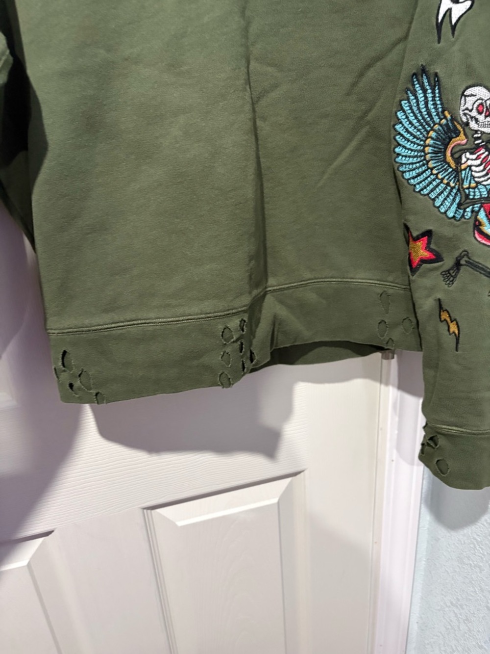 Zadig & Voltaire Olive Green Embroidered Skeleton Wing Sweatshirt - Picture 4 of 7